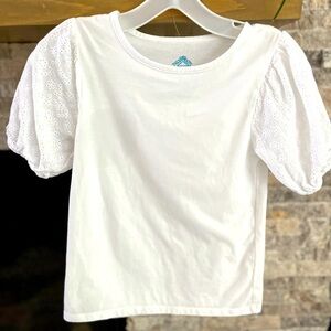 Girls white cotton shirt with eyelet lace sleeves
